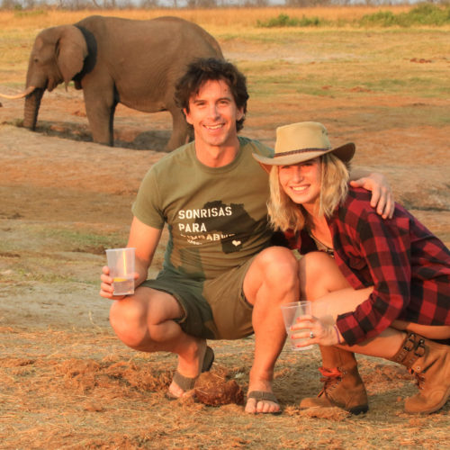 guests being pictured with an Elephant