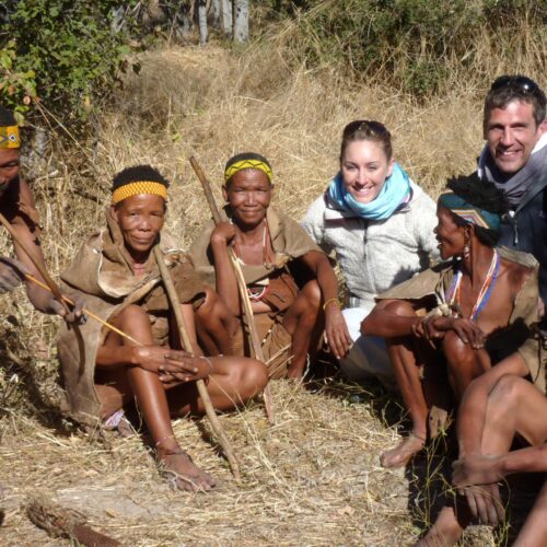 Tourists on safari with Golden Africa Safaris and Xaixai Khoi San