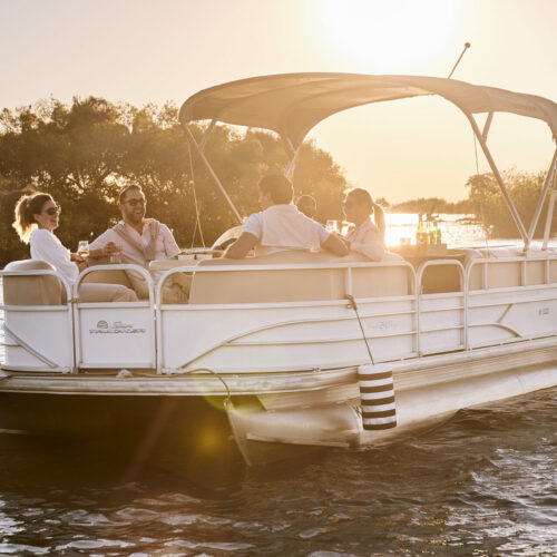 An evening sundowner cruise on a boat on the Zambezi River