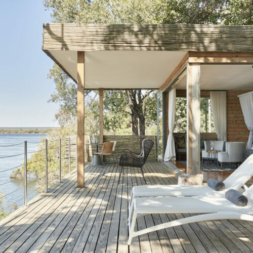 Deck view of the river from an Island Treehouse suite