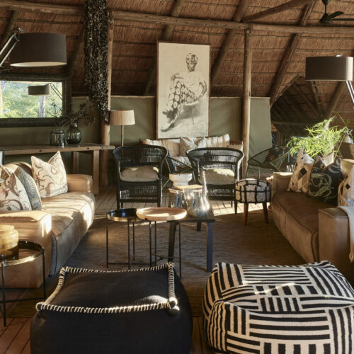 african styled lounge at Victoria Falls River Lodge