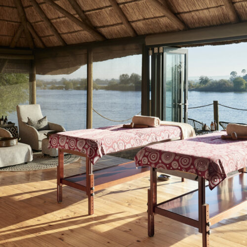 spa beds beside the Victoria Falls River Lodge