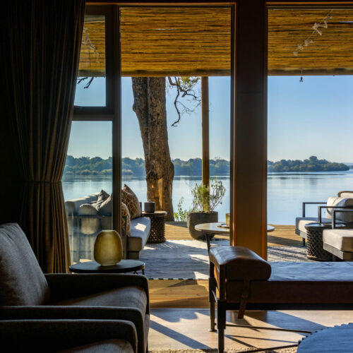 The lounge overlooking the Zambezi at Victoria Falls River Lodge